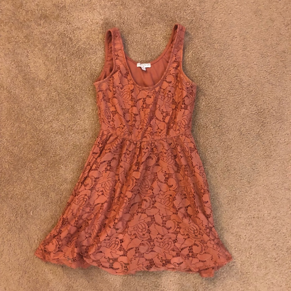 Lace burnt orange sleeveless dress from Cotton On